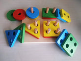 Square Wooden 4 in 1 Multishapes Stacker- Shapes stacker puzzle